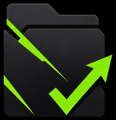 TradePak logo: a charcoal folder with a lime green checkmark arrow